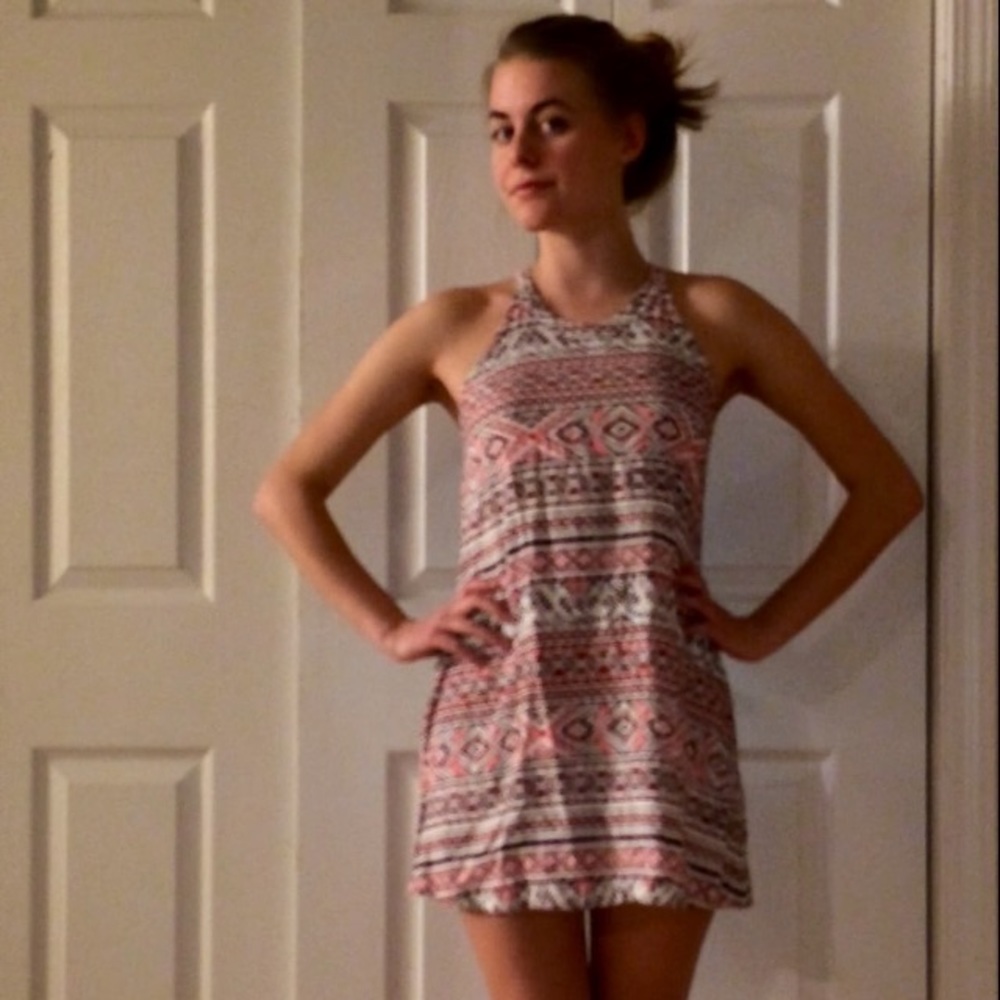 Pink and white print dress